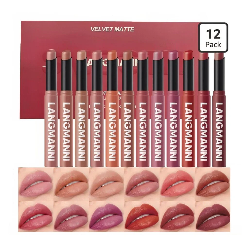 12 Piece Dual Soft Nude Velvety Matte To Red Tone Waterproof Lipstick Lip Balm